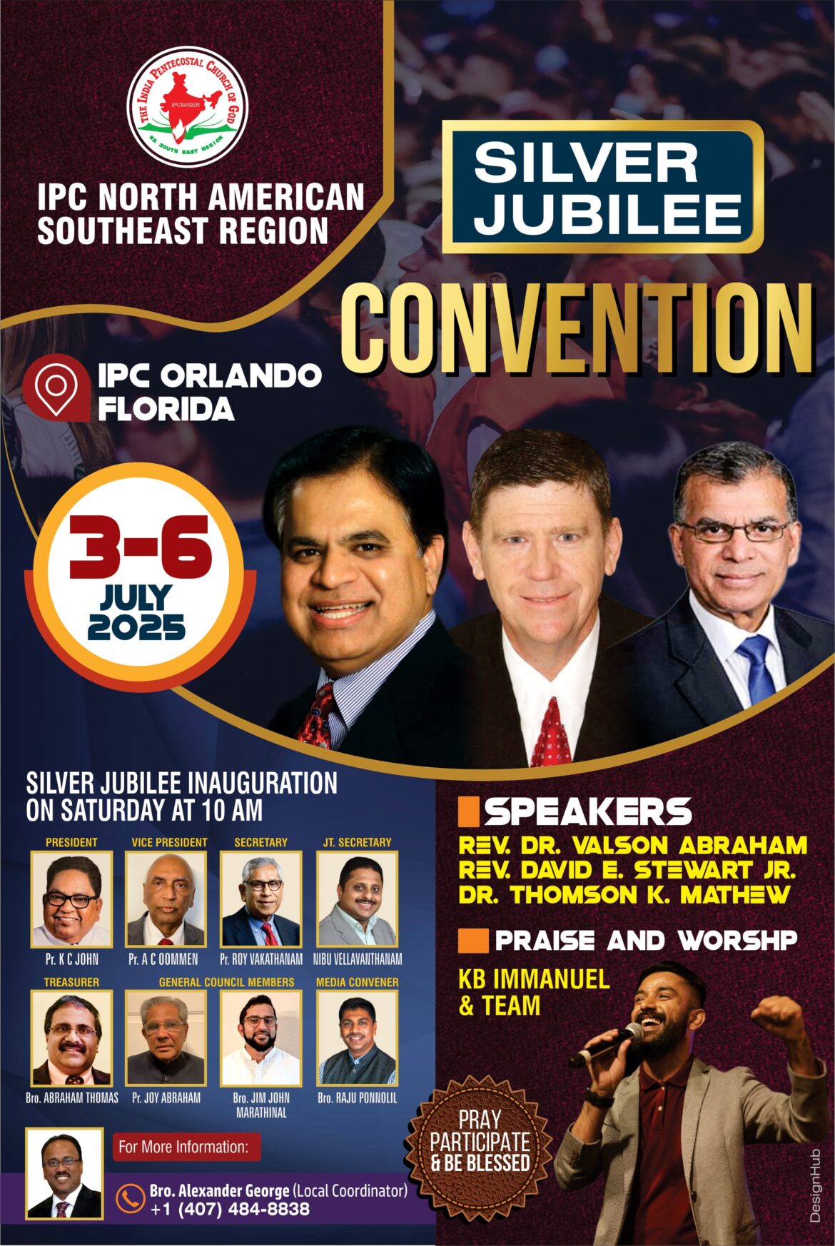 ഐ.പി.സി സൗത്ത് ഈസ്റ്റ് റീജിയൻരജത ജൂബിലി കൺവൻഷൻ ഒർലാന്റോയിൽജൂലൈ 3 മുതൽ 6 വരെ