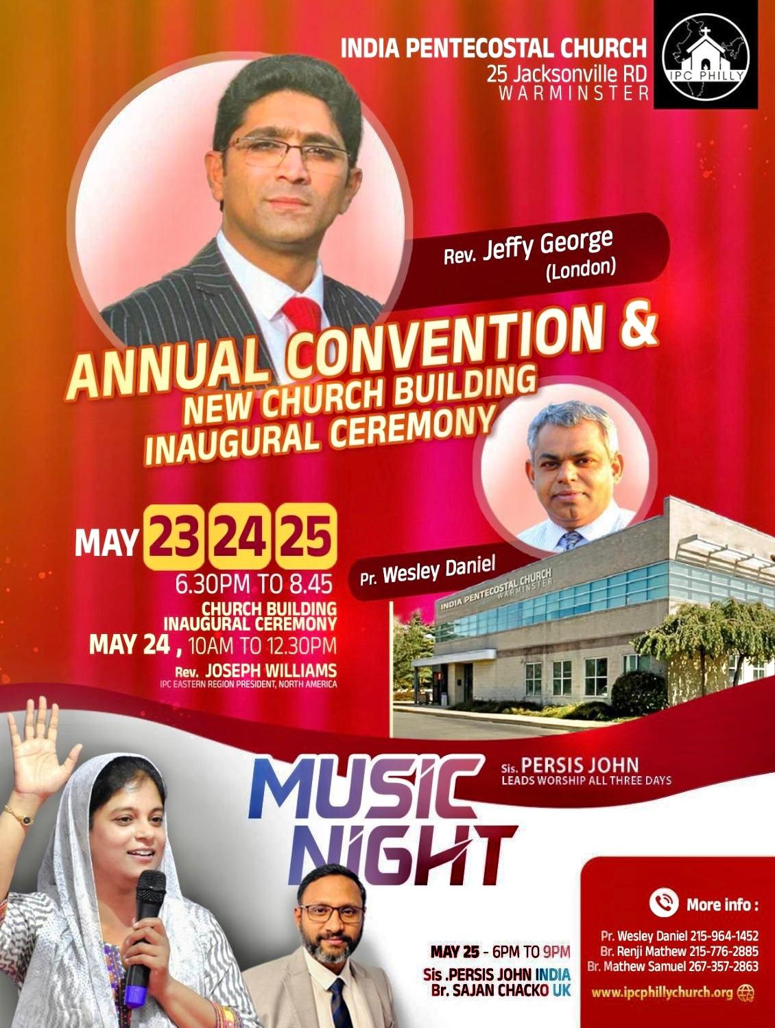 ഫിലഡല്ഫിയയിൽ വാര്ഷീക കണ്വന്ഷനും, പുതിയ ആരാധനാലയത്തിന്റെ ഉത്ഘാടനവും