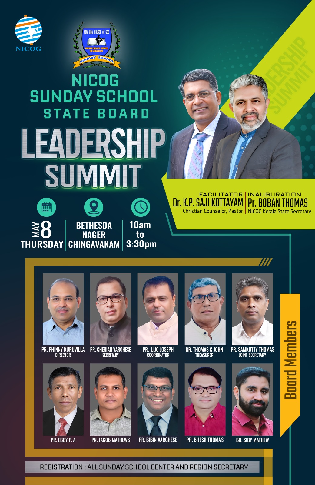 സണ്ടേസ്കൂൾ ലീഡർഷിപ്പ് മീറ്റിംഗ് മെയ് 8 ന് ചിങ്ങവനം ബഥേസ്ദാനഗറിൽ