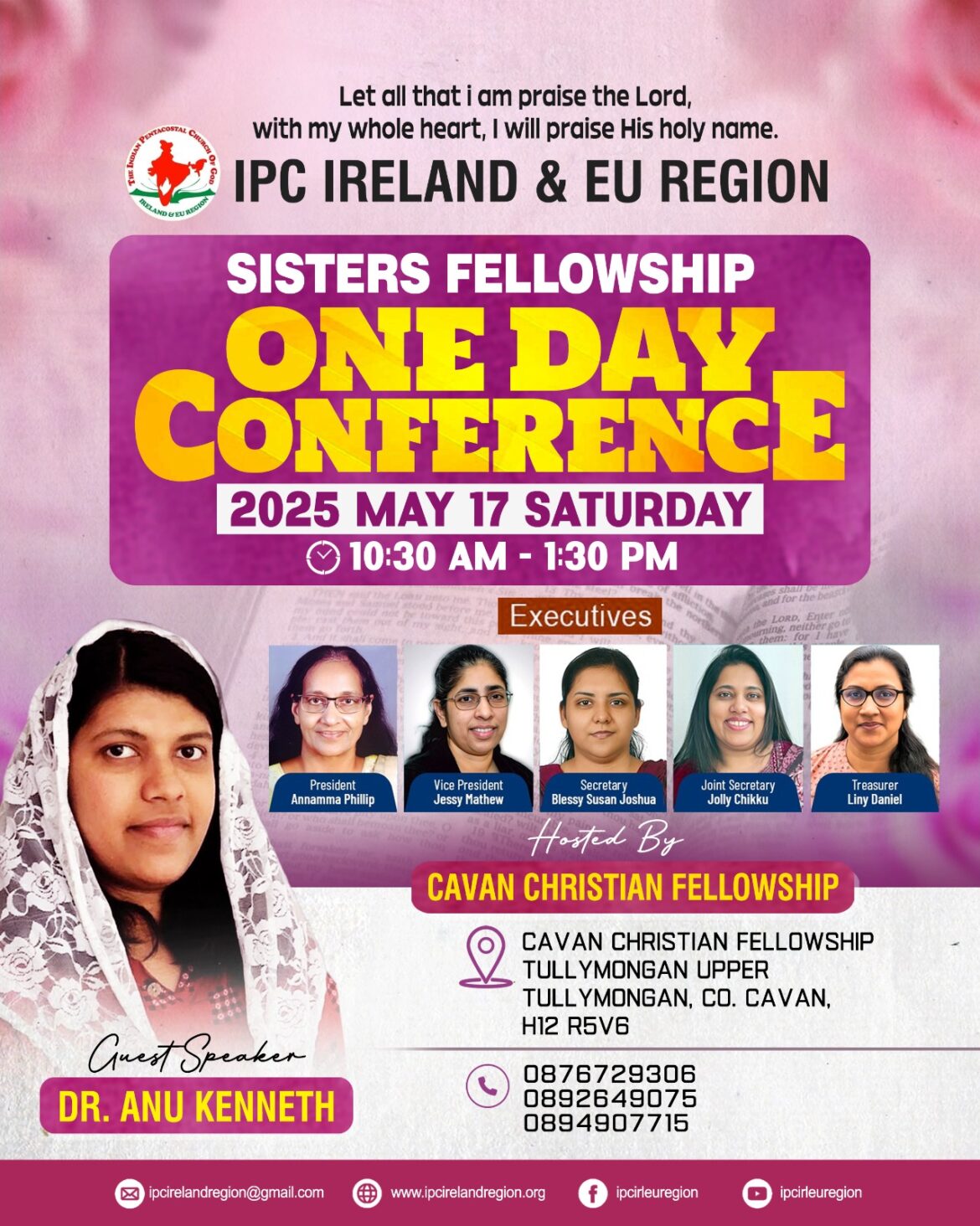 ഐപിസി അയർലൻഡ് & ഇ യു റീജിയന്റെ ഏകദിന ലേഡീസ് കോൺഫറൻസ് മെയ് 17ന് കാവനിൽ