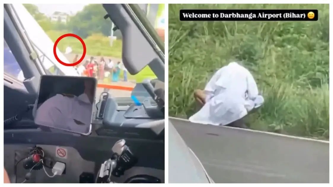 വിമാനത്തിന് സമീപം റണ്വേയില് ഇരുന്ന് മൂത്രമൊഴിക്കുന്ന വൃദ്ധൻ, കോക്പിറ്റില് നിന്നും ദൃശ്യങ്ങള് പകര്ത്തി പൈലറ്റ്, വീഡിയോ