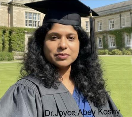 JOYCE ABEY KOSHY AWARDED Ph.D BY GARDEN CITY UNIVERSITY BANGALORE