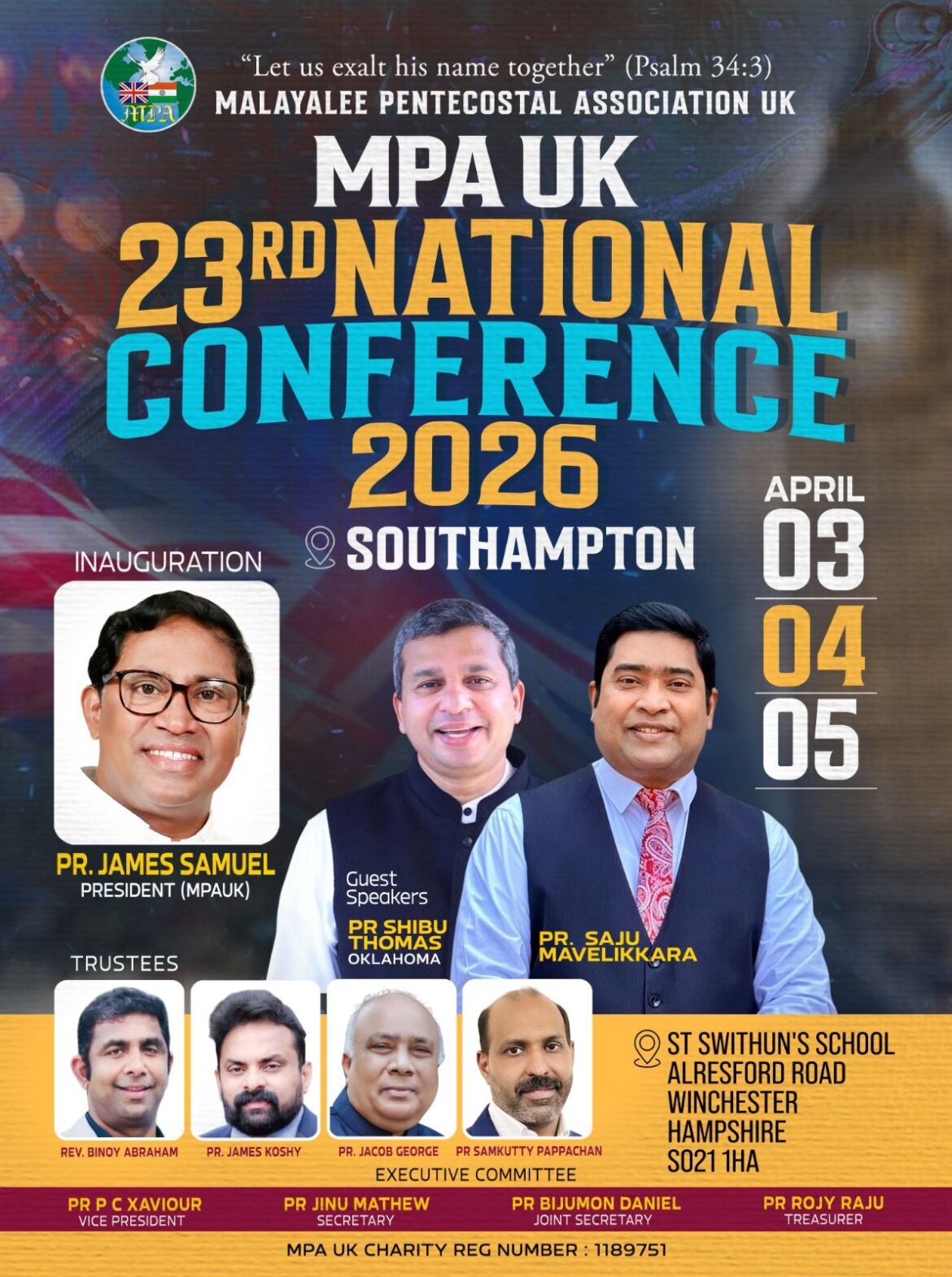 മലയാളി പെന്തക്കോസ്റ്റൽ അസ്സോസിയേഷൻ യുകെ നാഷണൽ കോൺഫറൻസ്സ് സൗതാംപ്റ്റണിൽ നടത്തപ്പെടുന്നു