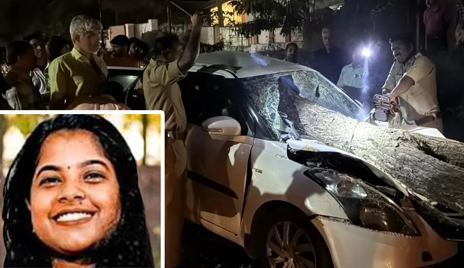 തൃശൂരിൽ മരക്കൊമ്പ് കാറിനുള്ളിലേക്ക് തുളച്ചുകയറി യുവതി മരിച്ചു
