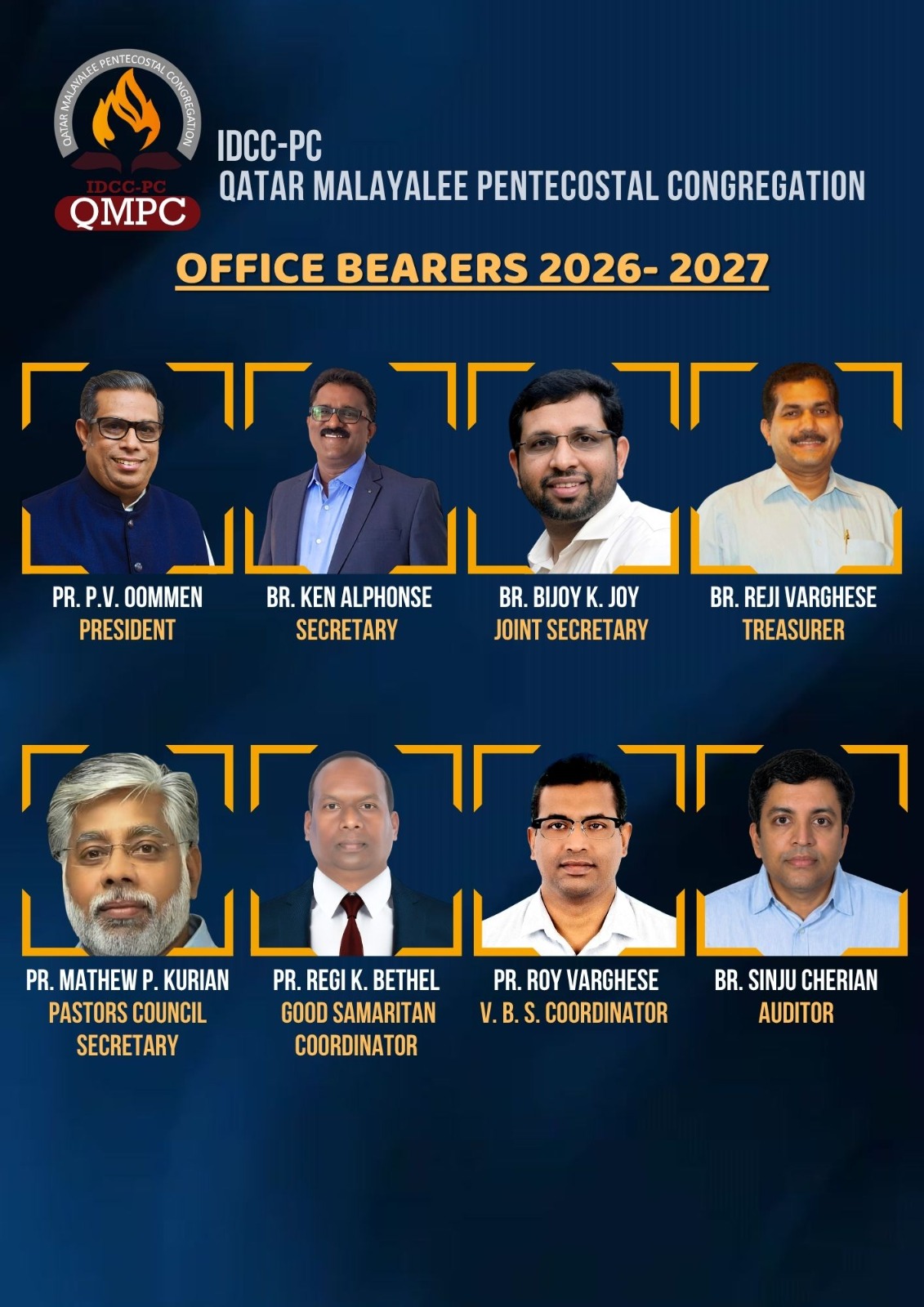 ഖത്തർ മലയാളി പെന്തക്കോസ്തൽ കോൺഗ്രിഗേഷന് പുതിയ നേതൃത്വം; പാസ്റ്റർ പി.വി. ഉമ്മൻ പ്രസിഡൻ്റ്
