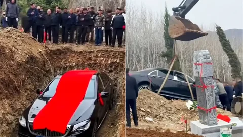 മരിച്ച പിതാവിനായി 1.5 കോടിയുടെ മെഴ്‌സിഡസ് കുഴിച്ചുമൂടി;  അധികൃതര്‍ കാര്‍ പുറത്തെടുപ്പിച്ചു