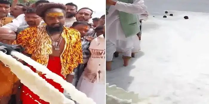 നർമ്മദാ നദിയിലൊഴുക്കിയത് 11,000 ലിറ്റർ പാൽ, വൈറലായി വീഡിയോ, വിമർശനം, ആചാരമെന്ന് സംഘാടകർ