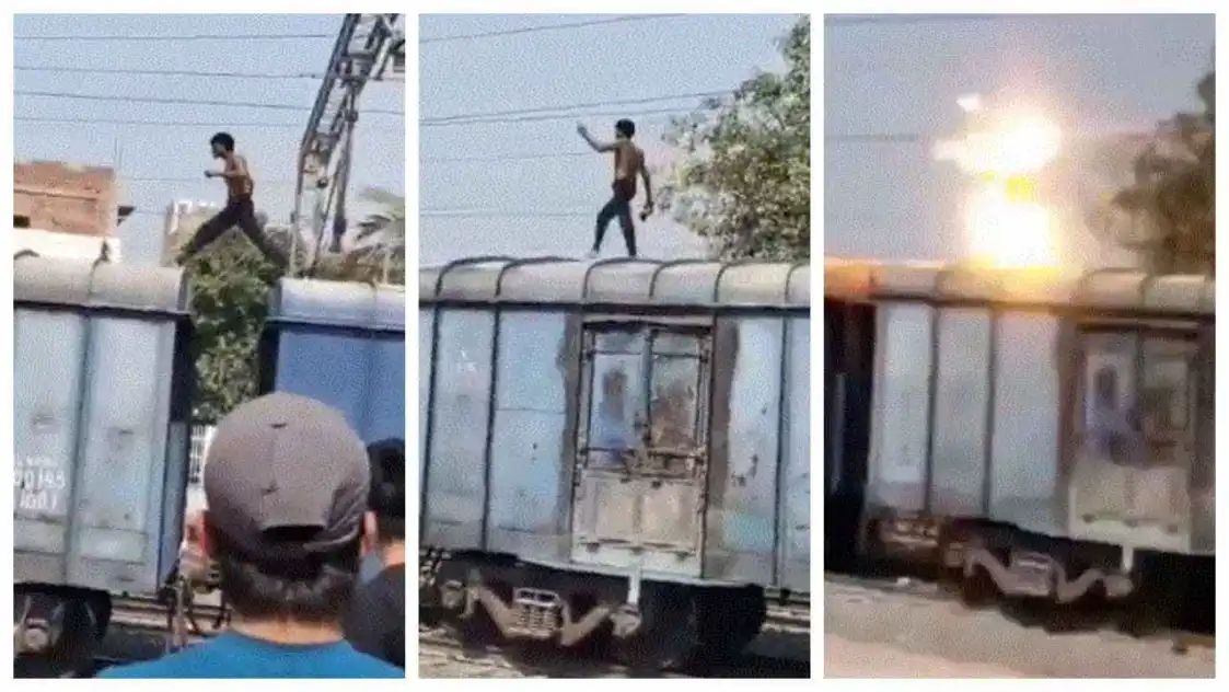 ബിഹാറിൽ ട്രെയിനിന്‍റെ മുകളില്‍ കയറിയ യുവാവ് വൈദ്യുതാഘാതമേറ്റ് മരിച്ചു, ഞെട്ടിപ്പിക്കുന്ന വീഡിയോ