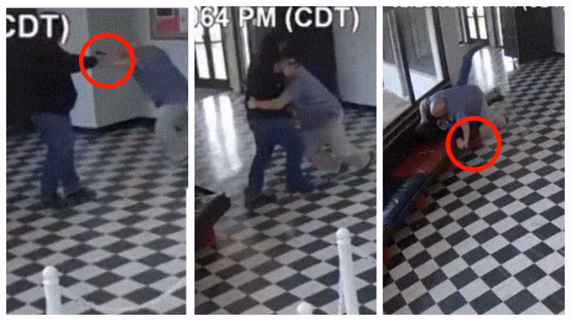 സ്കൂൾ വിദ്യാർത്ഥികളെ കൊല്ലാനായി തോക്കുമായെത്തി, കാലിൽ വെടിയേറ്റിട്ടും പ്രിൻസിപ്പാൾ കൊലയാളിയെ കീഴടക്കി; വീഡിയോ