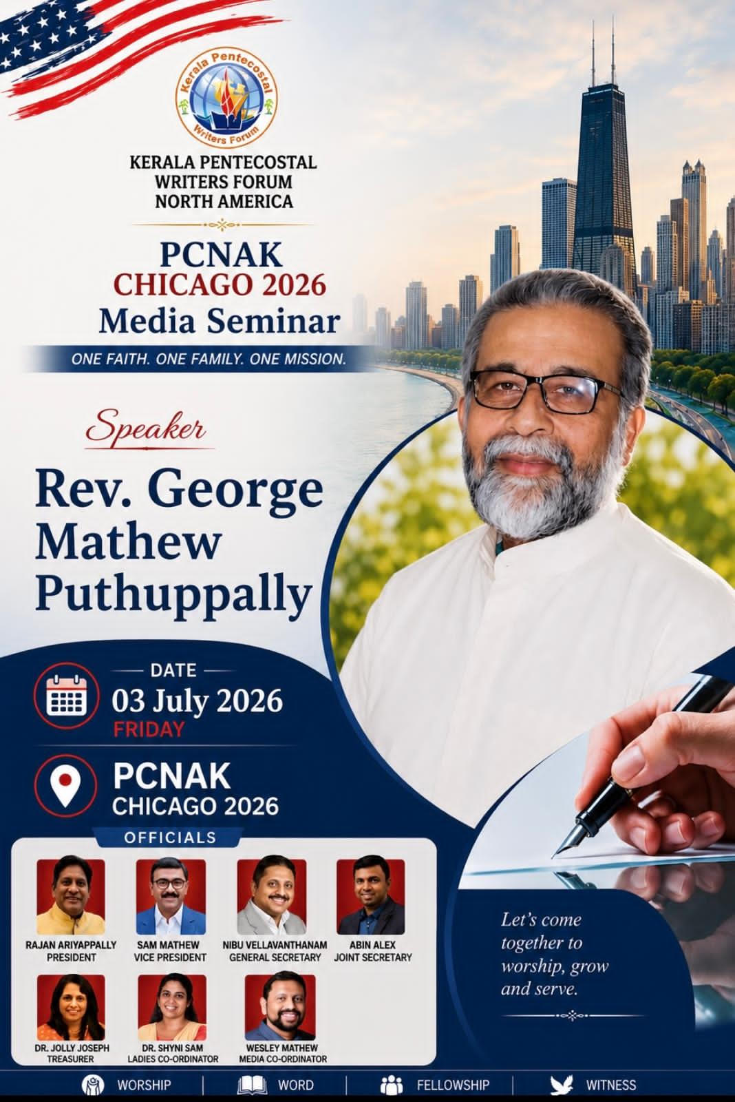 കേരള പെന്തക്കോസ്തൽ റൈറ്റേഴ്സ് ഫോറം മാധ്യമ സെമിനാർ ജൂലൈ 3 ന് ചിക്കാഗോയിൽ