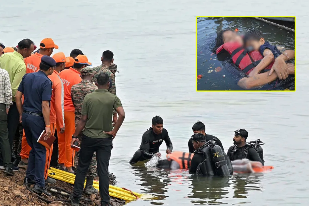 ജബൽപുർ ബോട്ടപകടത്തിന്റെ ദുരന്തചിത്രം; മകനെ ചേർത്തുപിടിച്ച് അമ്മയുടെ മൃതദേഹം
