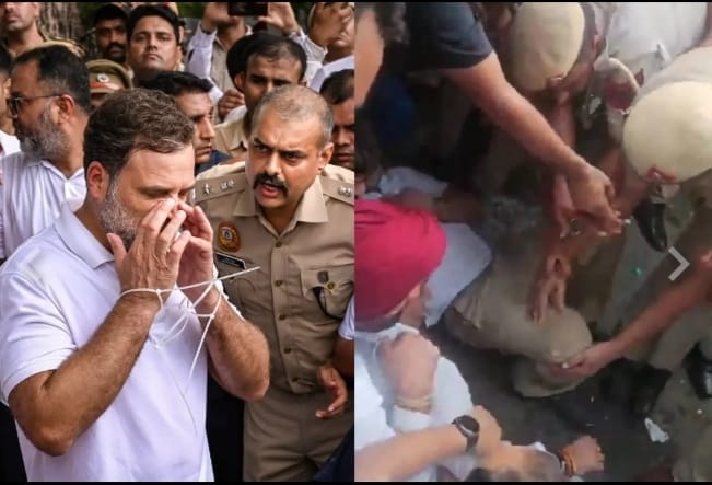 പ്രധാന മന്ത്രിയുടെ വസതിക്ക് മുന്നിൽ പ്രതിഷേധം; രാഹുലിനെ വലിച്ച് ഇഴച്ചു, പ്രിയങ്ക കസ്റ്റഡിയിൽ