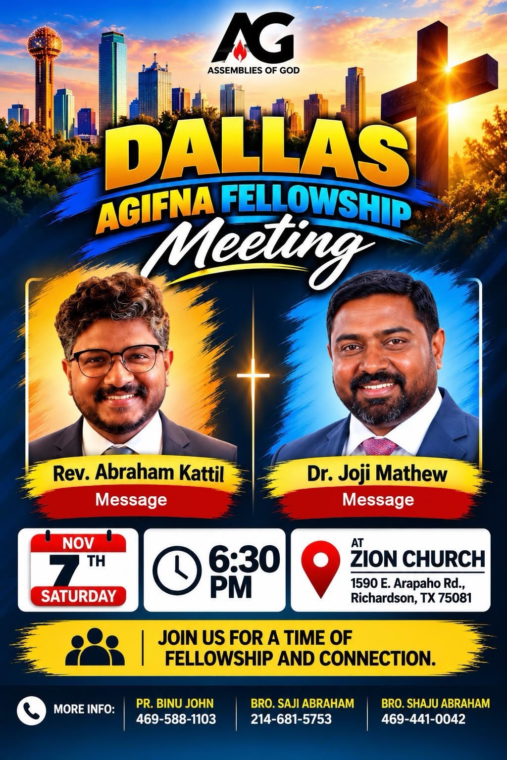 ഡാളസ് ഏ.ജി ഐക്യ കൂട്ടായ്മ നവംബർ 7 ന്
