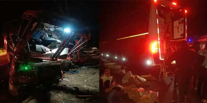 കോഴിക്കോട്ടുനിന്ന് ബെംഗളൂരുവിലേക്ക് പോയ ബസ് ലോറിയുമായി കൂട്ടിയിടിച്ച്‌ മൂന്നു മലയാളികള്‍ ഉള്‍പ്പെടെ നാലു മരണം