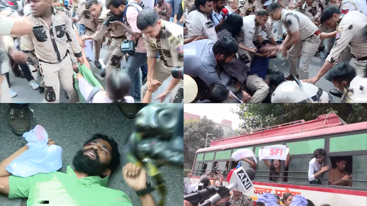 സംഘർഷഭരിതമായി ഡൽഹി; വിദ്യാർഥികളെ റോഡിലൂടെ വലിച്ചിഴച്ച് പൊലീസ്, ജോൺ ബ്രിട്ടാസും കസ്റ്റഡിയിൽ